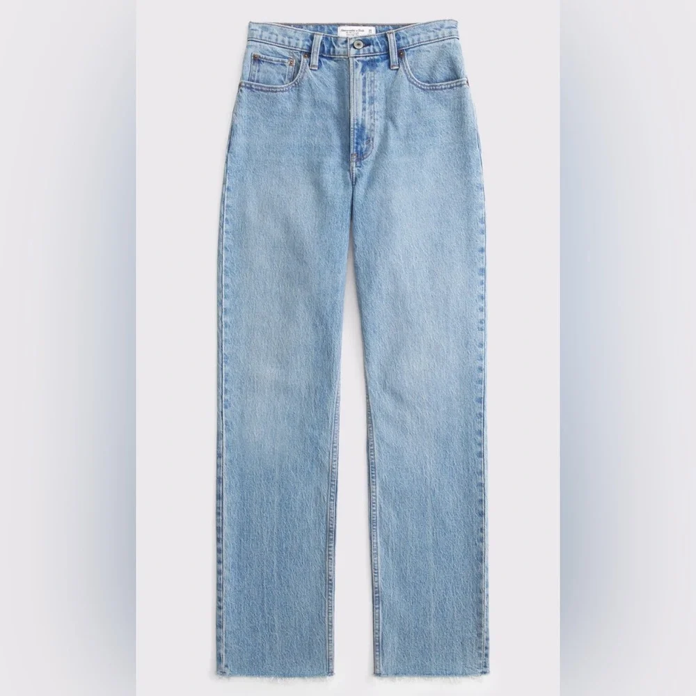 Abercrombie Ultra High Rise 90s Straight Jeans 28R NWT Raw Hem - Picture 7 of 10